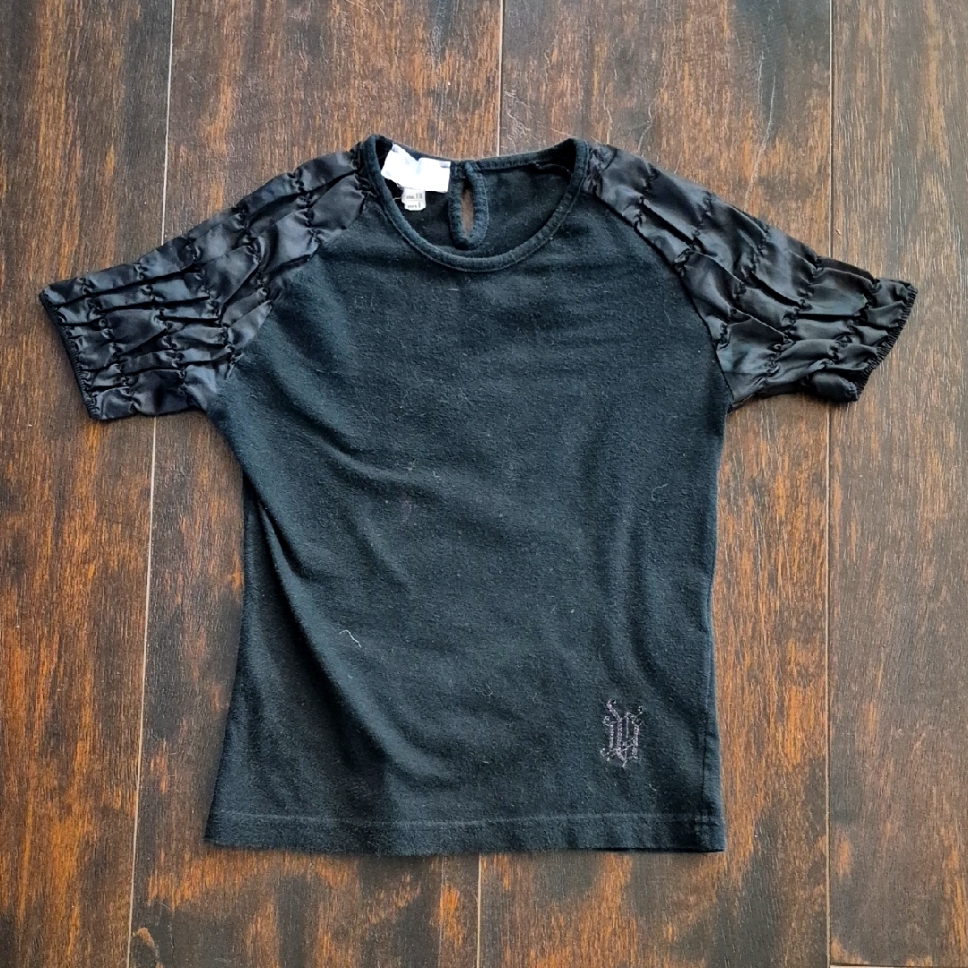 Versace Young T-Shirt 6 Yrs Smocked Raglan Sleeve Top Embroidered Black Kids Tee